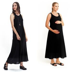 Eco-Dyed Black Maxi Dress – Adjustable, Maternity-Friendly & Natural 🌿